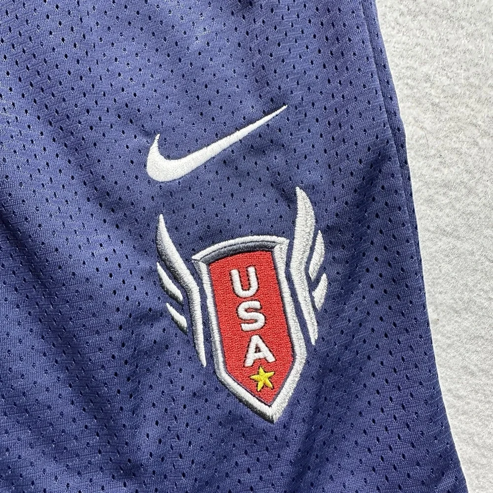 Nike Y2K Spell Out USA Track & Field Mesh Shorts Blue Nylon Mens Small